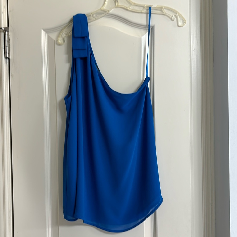 KLD made in the USA royal blue one shoulder blouse.